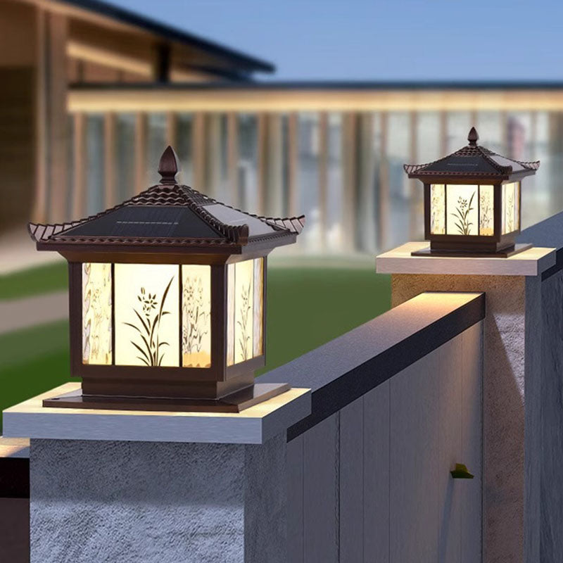 Traditional Chinese Waterproof Solar Aluminum Glass Square LED Landscape Lighting Outdoor Light For Outdoor Patio