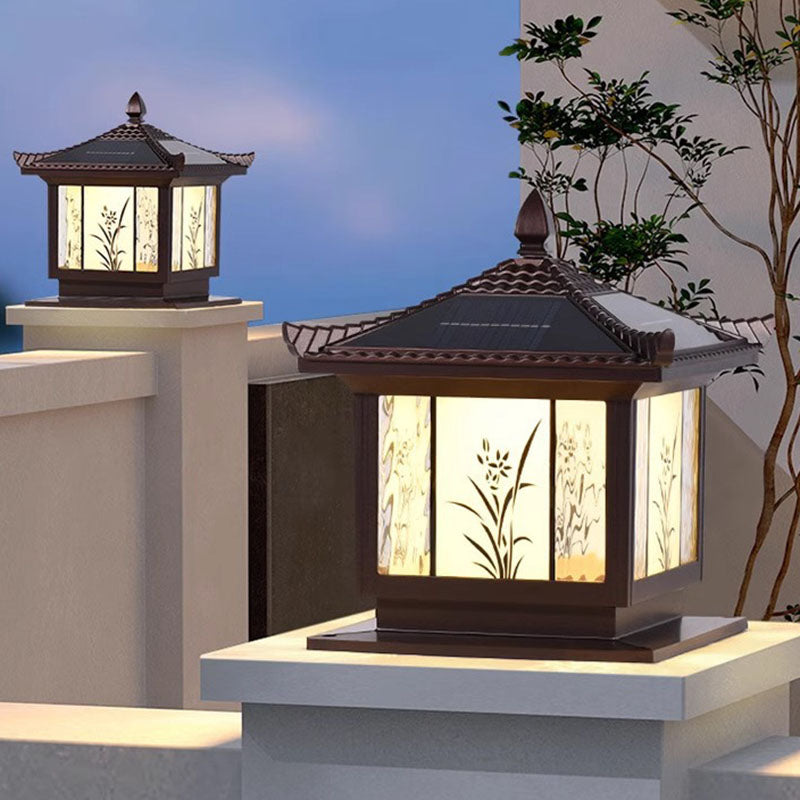 Traditional Chinese Waterproof Solar Aluminum Glass Square LED Landscape Lighting Outdoor Light For Outdoor Patio