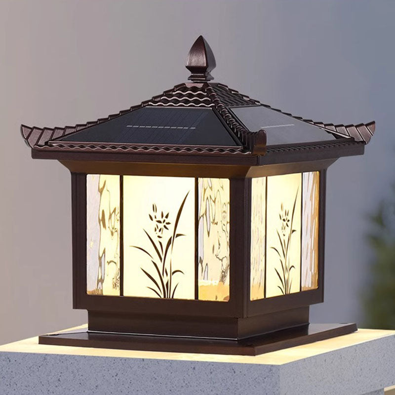 Traditional Chinese Waterproof Solar Aluminum Glass Square LED Landscape Lighting Outdoor Light For Outdoor Patio