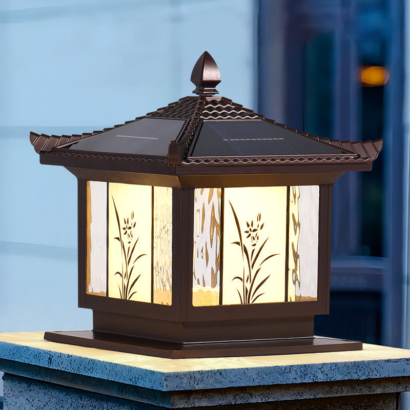 Traditional Chinese Waterproof Solar Aluminum Glass Square LED Landscape Lighting Outdoor Light For Outdoor Patio