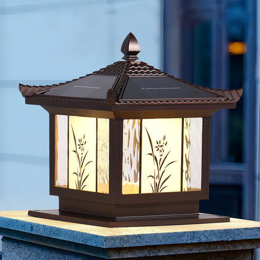 Traditional Chinese Waterproof Solar Aluminum Glass Square LED Landscape Lighting Outdoor Light For Outdoor Patio