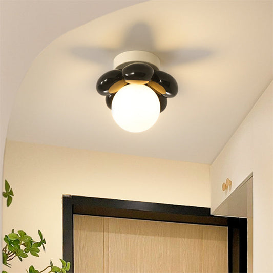 Contemporary Scandinavian Resin Iron Flower 1-Light Semi-Flush Mount Ceiling Light For Living Room