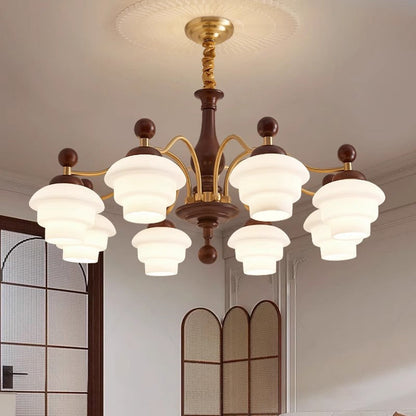 Traditional French Oak Copper Glass Round 1/3/6/8 Light Chandelier For Living Room