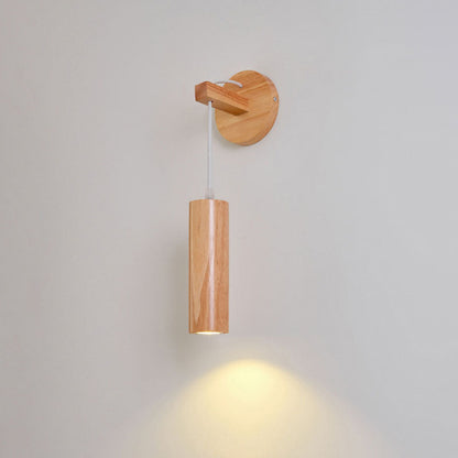 Modern Minimalist Oak Glass Cylinder LED Wall Sconce Lamp For Bedroom