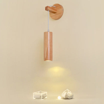 Modern Minimalist Oak Glass Cylinder LED Wall Sconce Lamp For Bedroom