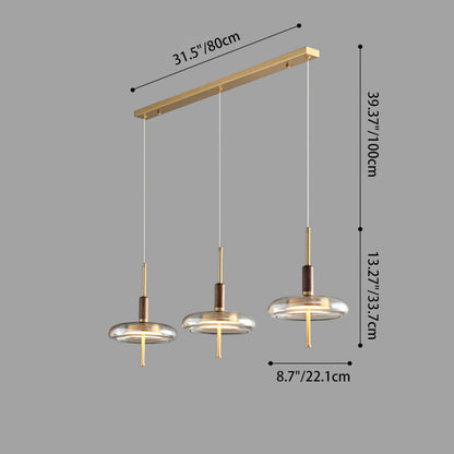 Contemporary Scandinavian Copper Walnut Glass Round LED Chandelier For Dining Room