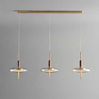Contemporary Scandinavian Copper Walnut Glass Round LED Chandelier For Dining Room