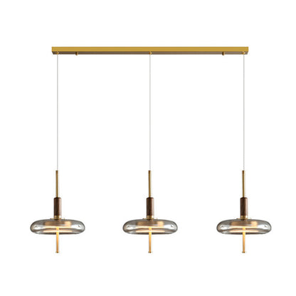 Contemporary Scandinavian Copper Walnut Glass Round LED Chandelier For Dining Room