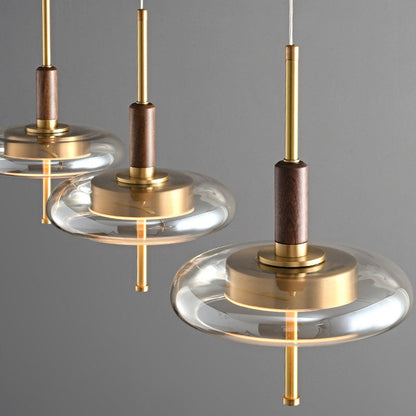 Contemporary Scandinavian Copper Walnut Glass Round LED Chandelier For Dining Room