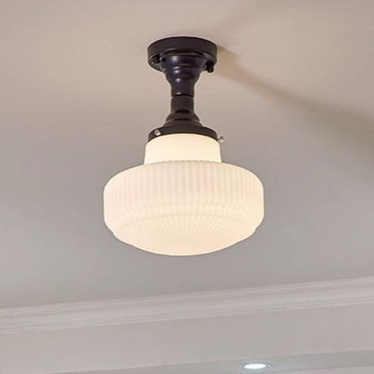 Traditional French Iron Glass Round 1-Light Semi-Flush Mount Ceiling Light For Living Room