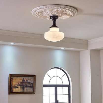 Traditional French Iron Glass Round 1-Light Semi-Flush Mount Ceiling Light For Living Room