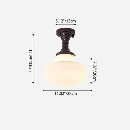 Traditional French Iron Glass Round 1-Light Semi-Flush Mount Ceiling Light For Living Room
