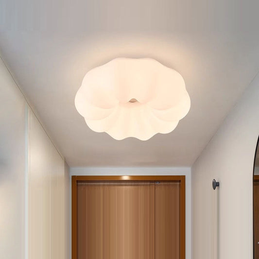 Modern Minimalist Iron PE Cream Round LED Flush Mount Ceiling Light For Hallway