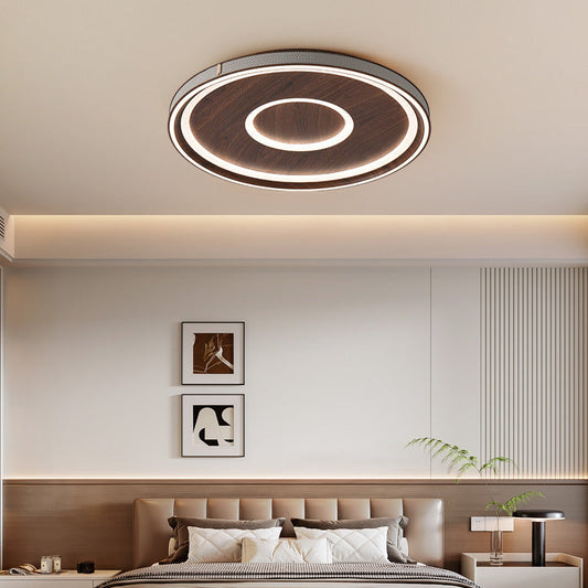 Contemporary Retro Iron Acrylic Aluminum Faux Leather Round LED Flush Mount Ceiling Light For Living Room