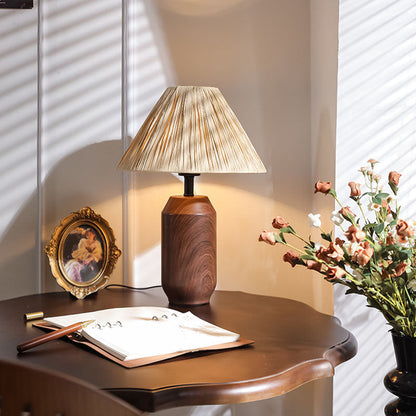 Traditional Japanese Iron Fabric Cylinder Imitation Wicker USB 1-Light Table Lamp For Bedroom