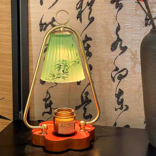 Contemporary Retro Glass Wood Iron Flower 1-Light Melting Wax Table Lamp For Bedroom