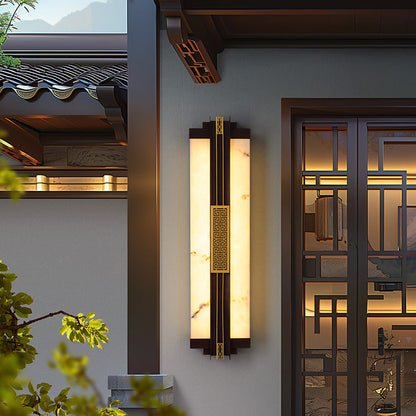 Traditional Chinese Waterproof Stainless Steel Resin Imitation Marble Pattern Linear LED Wall Sconce Lamp For Outdoor Patio