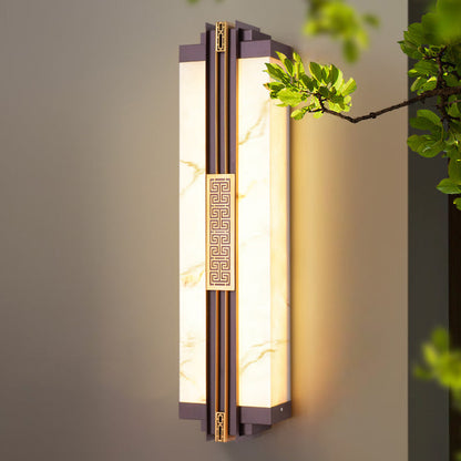 Traditional Chinese Waterproof Stainless Steel Resin Imitation Marble Pattern Linear LED Wall Sconce Lamp For Outdoor Patio