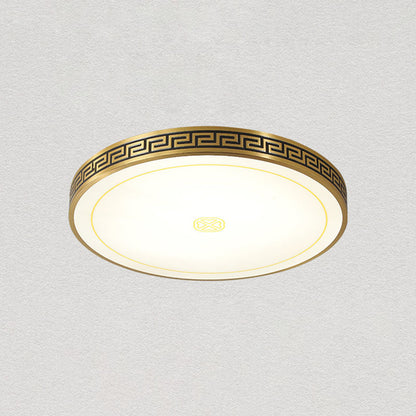 Traditional Chinese Copper Acrylic Round LED Flush Mount Ceiling Light For Living Room