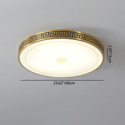 Traditional Chinese Copper Acrylic Round LED Flush Mount Ceiling Light For Living Room