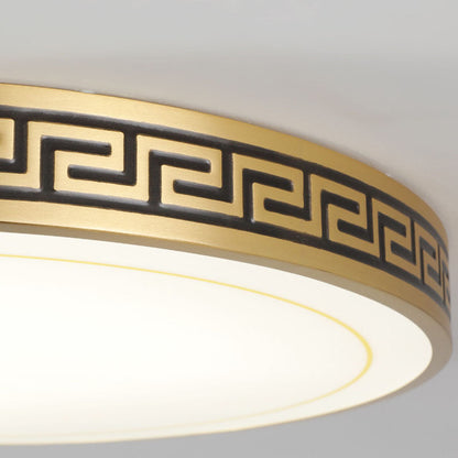 Traditional Chinese Copper Acrylic Round LED Flush Mount Ceiling Light For Living Room