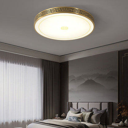 Traditional Chinese Copper Acrylic Round LED Flush Mount Ceiling Light For Living Room