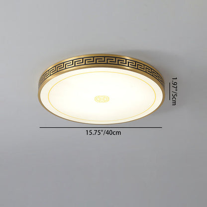 Traditional Chinese Copper Acrylic Round LED Flush Mount Ceiling Light For Living Room