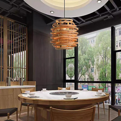 Traditional Chinese Bamboo Weaving Round 1-Light Pendant Light For Dining Room