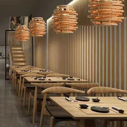 Traditional Chinese Bamboo Weaving Round 1-Light Pendant Light For Dining Room