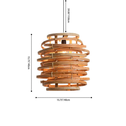 Traditional Chinese Bamboo Weaving Round 1-Light Pendant Light For Dining Room
