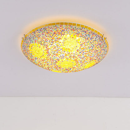 Traditional Tiffany Metal Glass Sun Pattern Round 2/3/4 Light Flush Mount Ceiling Light For Bedroom