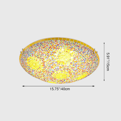 Traditional Tiffany Metal Glass Sun Pattern Round 2/3/4 Light Flush Mount Ceiling Light For Bedroom