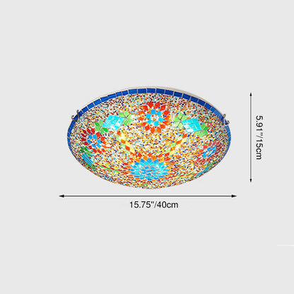 Traditional Tiffany Metal Glass Floral Pattern Round 2/3/4 Light Flush Mount Ceiling Light For Bedroom