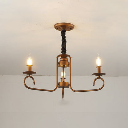 Contemporary Retro Iron Candle Round 3/5/6 Light Chandelier For Living Room