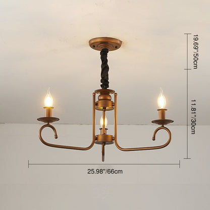Contemporary Retro Iron Candle Round 3/5/6 Light Chandelier For Living Room