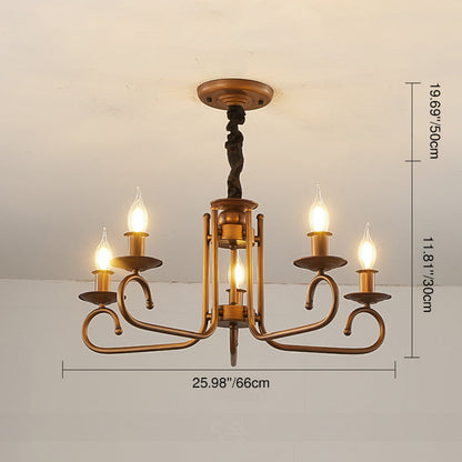 Contemporary Retro Iron Candle Round 3/5/6 Light Chandelier For Living Room