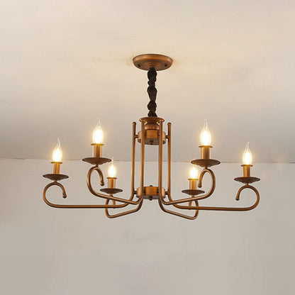 Contemporary Retro Iron Candle Round 3/5/6 Light Chandelier For Living Room