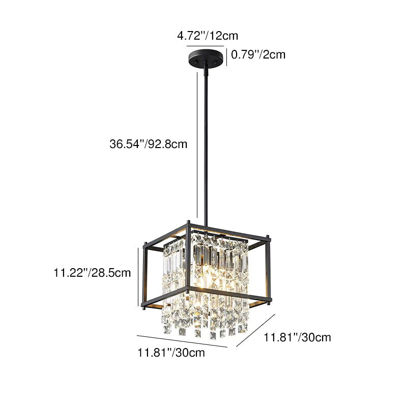Contemporary Luxury Iron Crystal Round Square 1/3 Light Pendant Light For Bedroom