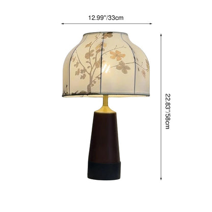 Modern Art Deco Copper Wood Fabric Umbrella Round 1-Light Table Lamp For Bedroom