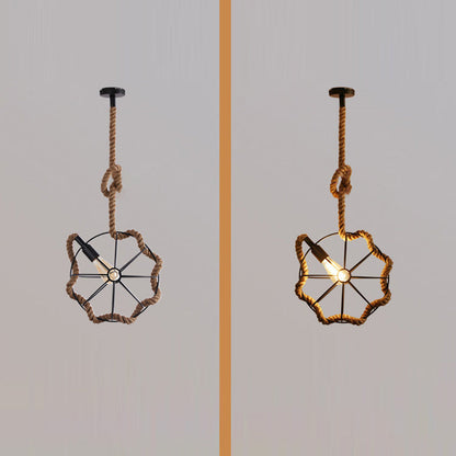 Contemporary Industrial Round Sphere Sisal Iron 1-Light Pendant Light For Bedroom