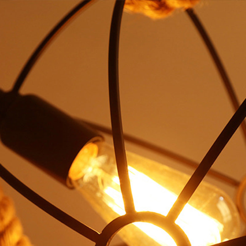 Contemporary Industrial Round Sphere Sisal Iron 1-Light Pendant Light For Bedroom