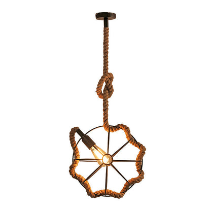 Contemporary Industrial Round Sphere Sisal Iron 1-Light Pendant Light For Bedroom