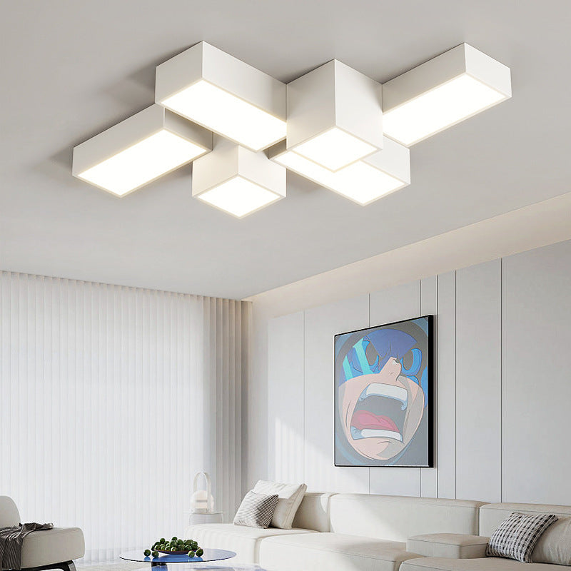 Contemporary Creative Rectangular Square Patchwork Acrylic Iron LED Flush Mount Ceiling Light For Living Room