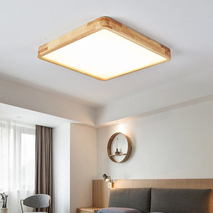Modern Minimalist Rectangle Square Wood Acrylic LED Flush Mount Ceiling Light For Living Room