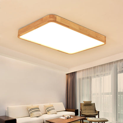Modern Minimalist Rectangle Square Wood Acrylic LED Flush Mount Ceiling Light For Living Room