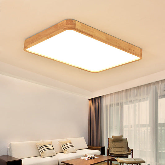 Modern Minimalist Rectangle Square Wood Acrylic LED Flush Mount Ceiling Light For Living Room