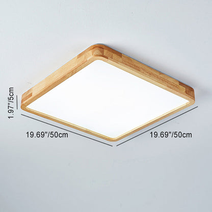 Modern Minimalist Rectangle Square Wood Acrylic LED Flush Mount Ceiling Light For Living Room