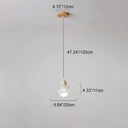 Modern Minimalist Round Flower Glass Solid Wood 1-Light Pendant Light For Bedroom