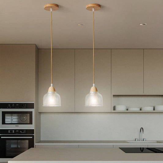 Modern Minimalist Round Flower Glass Solid Wood 1-Light Pendant Light For Bedroom
