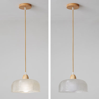 Modern Minimalist Round Flower Glass Solid Wood 1-Light Pendant Light For Bedroom